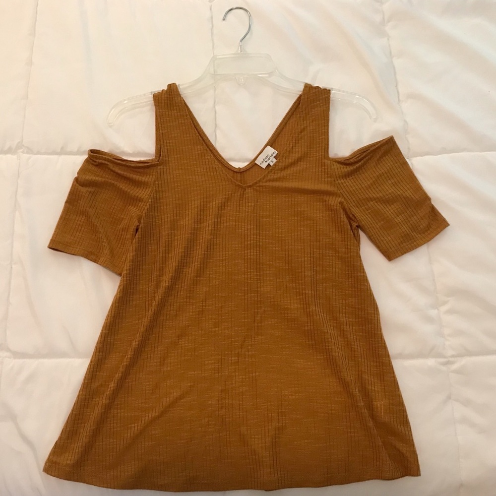 Mustard Gold Cold Shoulder Top
